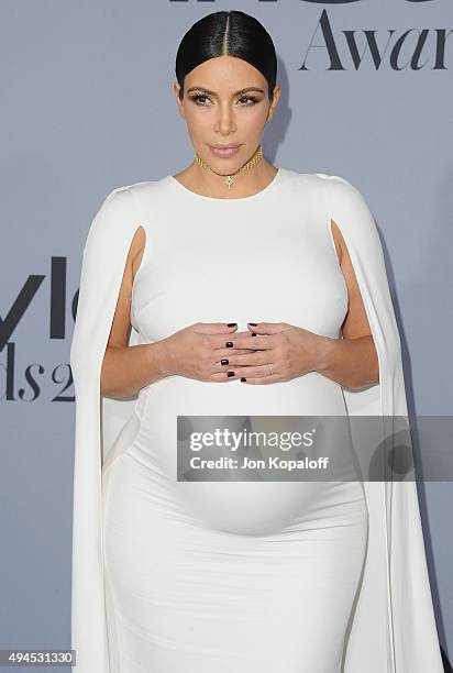 Kim Kardashian arrives at the InStyle Awards at Getty Center on October 26, 2015 in Los Angeles, California.