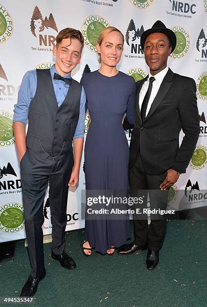 Auden McCaw actress Amber Valletta and recording artist Aloe Blacc attend NDRC Food For Thought Benefit celebrating safe and sustainable eating on...