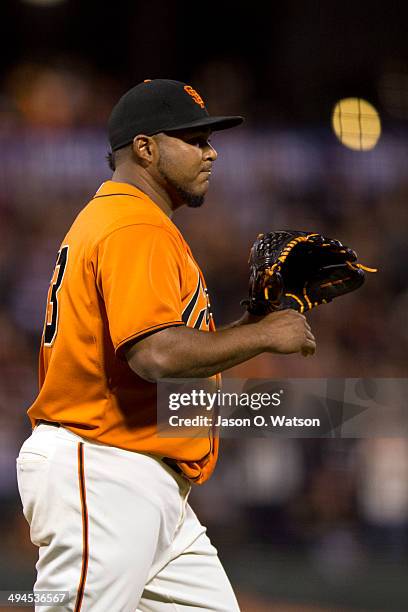 Jean Machi of the San Francisco Giants celebrates after the game against the Minnesota Twins at AT&T Park on May 23, 2014 in San Francisco,...