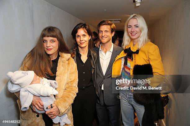 Charlotte Goldsmith, guest, Johannes Wilbrenninck and Phoebe Arnold attend the drinks and dinner at Daphne's to celebrate the Robert Clergerie Walton...