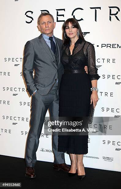 Daniel Craig and Monica Bellucci attend a red carpet for 'Spectre' on October 27, 2015 in Rome, Italy.