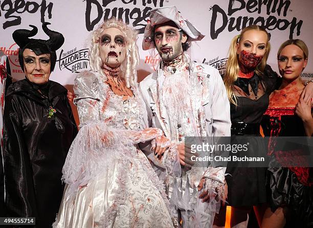 Jimi Baerbel Wierichs, Natascha Ochsenknecht, Umut Kekilli and Cheyenne Savannah Ochsenknecht attend the Halloween party at Berlin Dungeon on October...