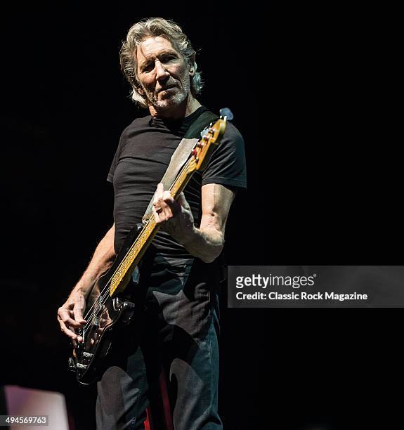 English musician Roger Waters performing live on stage at Wembley Arena during a performance of Pink Floyd's rock opera The Wall, on September 20,...
