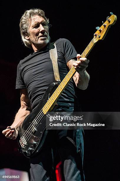 English musician Roger Waters performing live on stage at Wembley Arena during a production of Pink Floyd's rock opera The Wall, on September 20,...