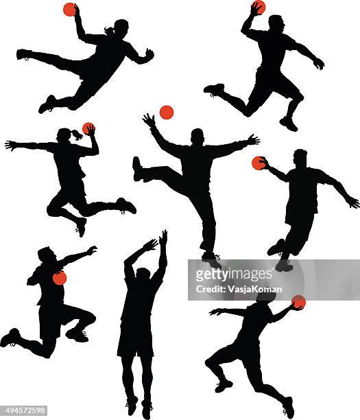 handball players silhouettes - handball stock illustrations