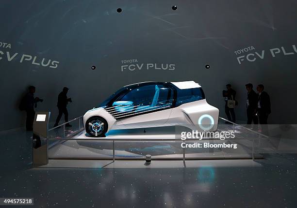 Toyota Motor Corp.'s FCV Plus Concept vehicle stands on display at the Tokyo Motor Show in Tokyo, Japan, on Wednesday, Oct. 28, 2015. Toyota Motor...