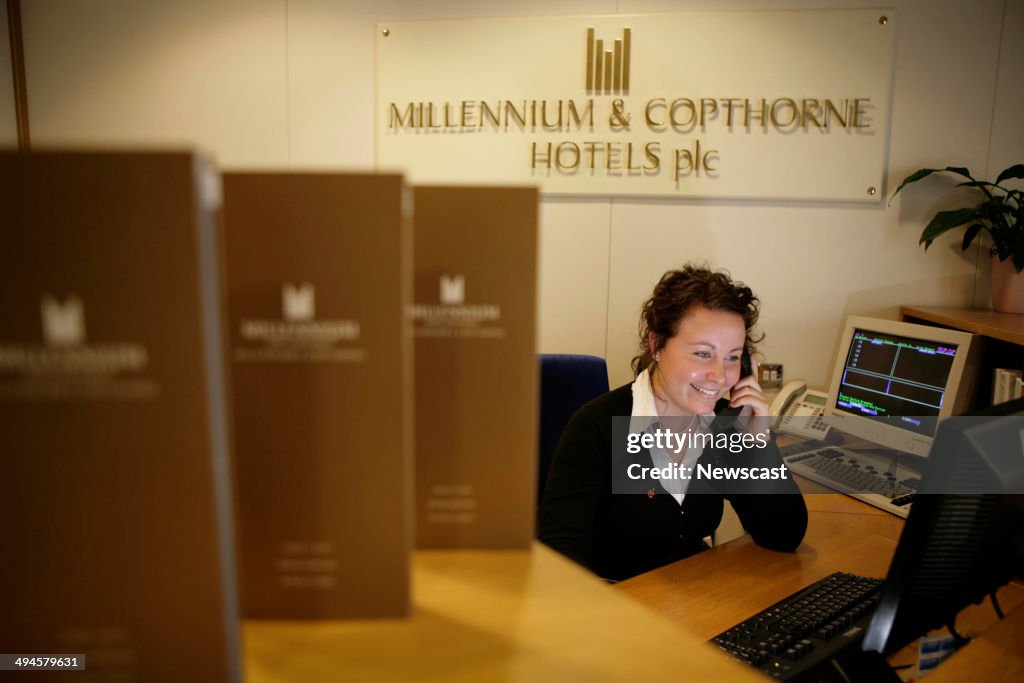 The reception area of a Millennium & Copthorne hotel.