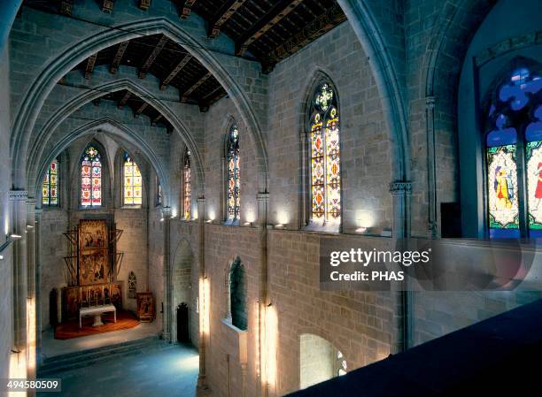 Spain. Barcelona. The Chapel of Santa Agata. Gothic building. Year 1302. The master builder Riquer Bertran was commissioned to start construction,...