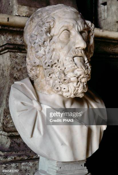 Homer . Greek epic poet. Bust. Copy of an original from 2nd century BC. Capitoline Museums, Rome, Italy. Rome. Italy.