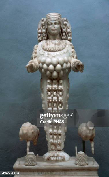 The Artemis of Ephesus, 1st century AD. Lady of Ephesus. Adorned with multiple rounded breast like protuberances on her chest. Ephesus Archaeological...