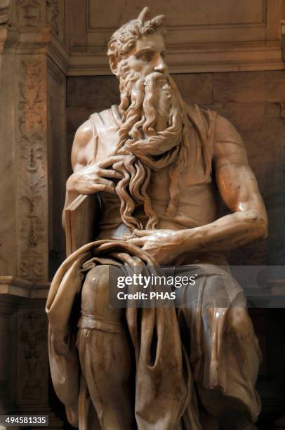 Moses. 1513-1515. Statue by Michelangelo . Marble. San Pietro in Vincoli Church. Rome. Italy.