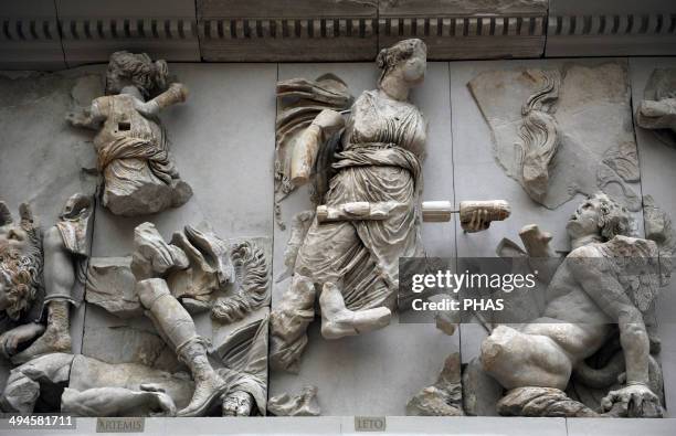 Pergamon Altar. Built by order of Eumenes II Soter. 164-156 BC by artists of the school of Pergamon. Marble and limestone. East frieze. Gigantomachy....