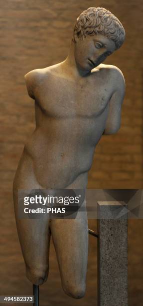 Greek art. Narcissus. Roman Scupture after original of about 410 BC. A Victorious sportsman. Glytothek. Munich. Germany.