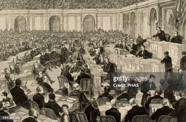 United States. Washington. Presidency of Rutherford Hayes . Session of The National Congress to verify the counting of the presidential vote....