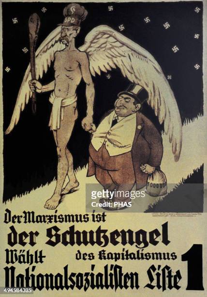 Germany. NSDAP poster for the Reichstag election. November, 1932. Marxism is the guardian angel of capitalism. Vote National Socialist.