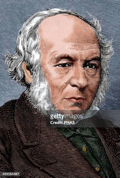 Rowland Hill . British teacher and creator of the first postage stamp, the Penny Black. Engraving by Capuz in The Spanish and American Illustration,...