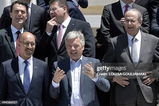 Belgium's deputy Prime minister and minster of Foreign Affairs, Trade and European Affairs Didier Reynders talks with French secretary of state for...