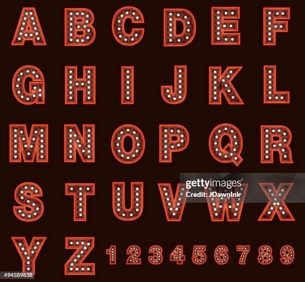 red theatre alphabet  including numbers set with lights - live event flyer stock illustrations