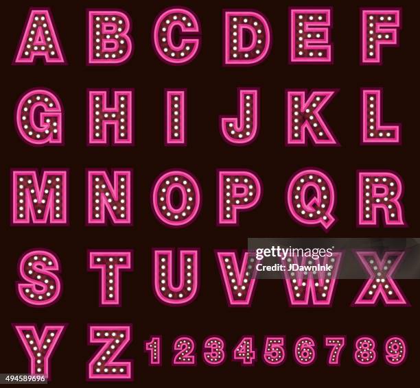 pink theatre alphabet  including numbers set with lights - live event flyer stock illustrations