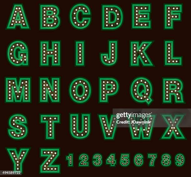 green theatre alphabet  including numbers set with lights - live event flyer stock illustrations