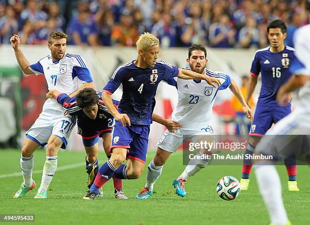 Keisuke Honda of Japan in action during the Kirin Challenge Cup international friendly match between Japan and Cyprus at Saitama Stadium on May 27,...