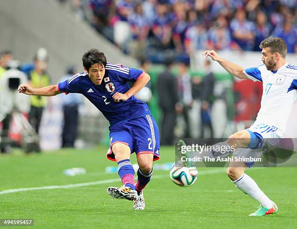 Atsuto Uchida of Japan in action during the Kirin Challenge Cup international friendly match between Japan and Cyprus at Saitama Stadium on May 27,...