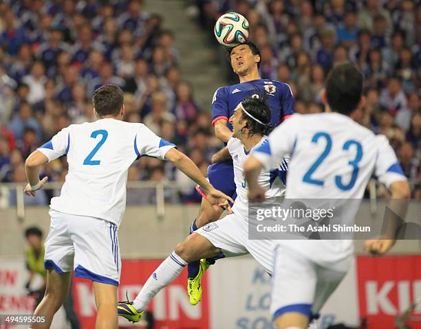 Shinji Okazaki of Japan in action during the Kirin Challenge Cup international friendly match between Japan and Cyprus at Saitama Stadium on May 27,...