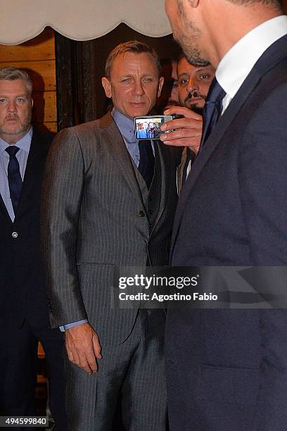 Daniel Craig is seen at dinner after the premiere of "Spectre" on October 27, 2015 in Rome, Italy.