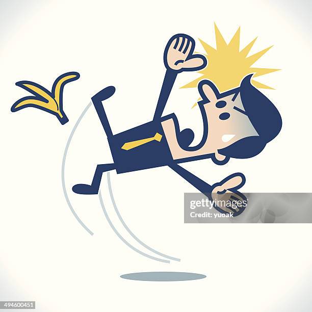 stockillustraties, clipart, cartoons en iconen met man slipping on a banana skin - glibberig