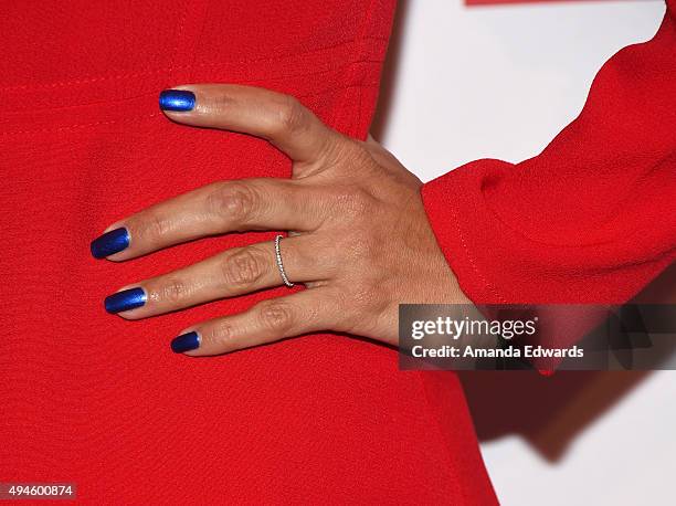 Actress Eva Longoria, ring and manicure detail, arrives at the International Women's Media Foundation Courage Awards at the Beverly Wilshire Four...