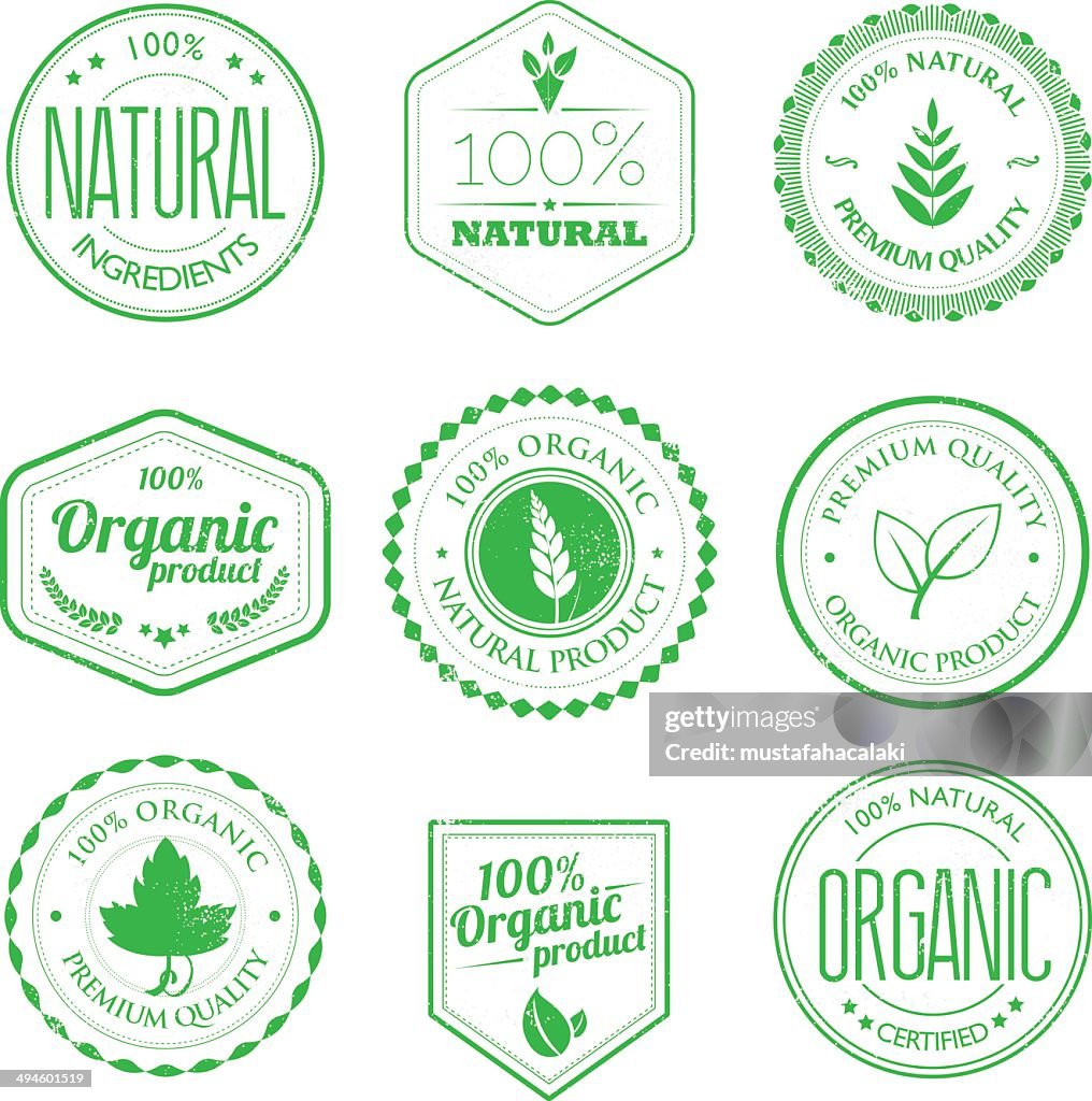 オーガニック製品のスタンプセット