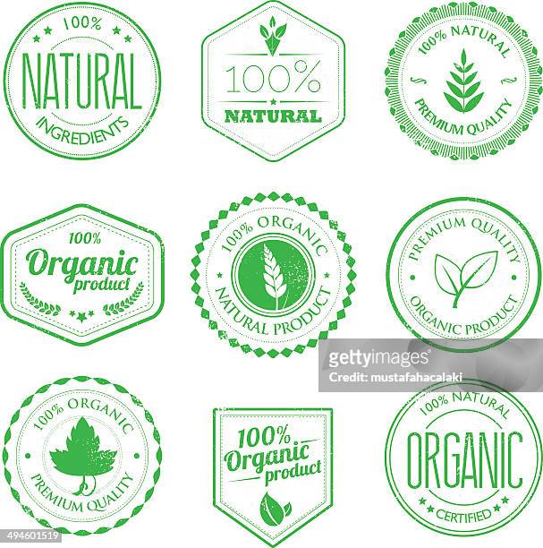 organic product stamps set - number 100 stock illustrations