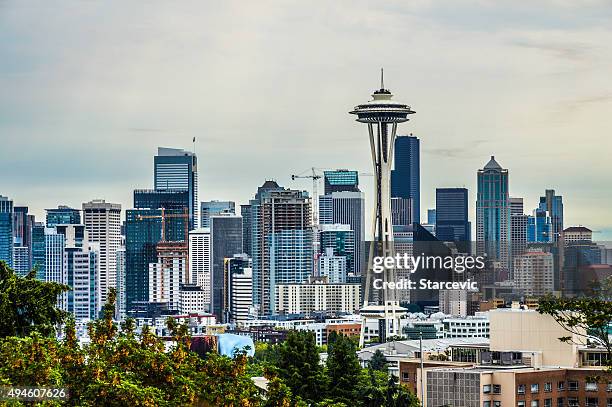 seattle skyline - pacific science center seattle stock pictures, royalty-free photos & images