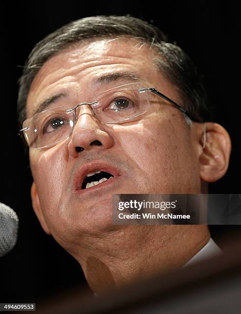 Secretary of Veterans Affairs Eric Shinseki addresses the National Coalition for Homeless Veterans May 30, 2014 in Washington, DC. Shinseki is under...