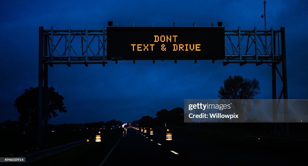 Expressway Night Construction Zone Dont Text And Drive Road Sign High ...