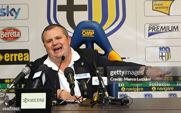 Parma FC President Tommaso Ghirardi speaks to the media during a press conference at the club's training ground on May 30, 2014 in Collecchio, Italy.