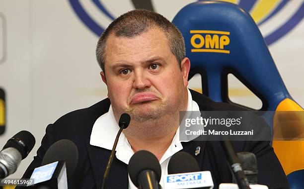 Parma FC President Tommaso Ghirardi speaks to the media during a press conference at the club's training ground on May 30, 2014 in Collecchio, Italy.