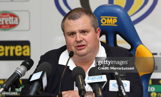 Parma FC President Tommaso Ghirardi speaks to the media during a press conference at the club's training ground on May 30, 2014 in Collecchio, Italy.