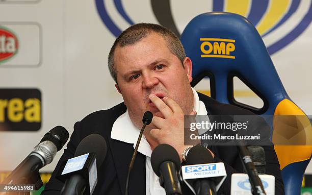 Parma FC President Tommaso Ghirardi speaks to the media during a press conference at the club's training ground on May 30, 2014 in Collecchio, Italy.