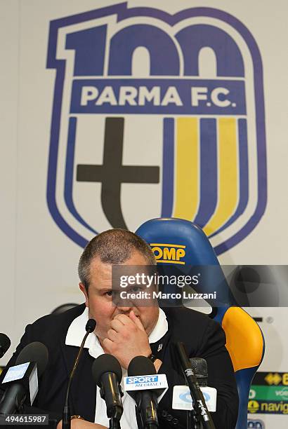 Parma FC President Tommaso Ghirardi speaks to the media during a press conference at the club's training ground on May 30, 2014 in Collecchio, Italy.