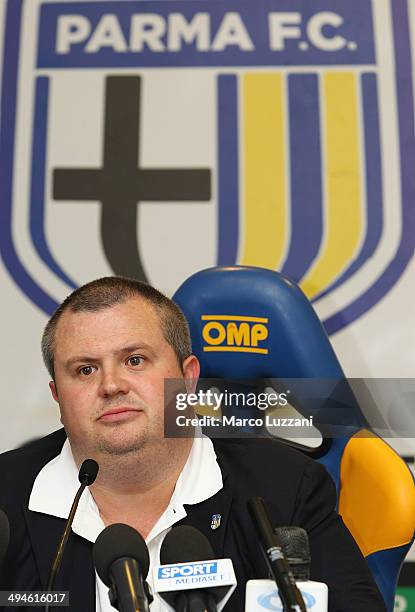 Parma FC President Tommaso Ghirardi speaks to the media during a press conference at the club's training ground on May 30, 2014 in Collecchio, Italy.