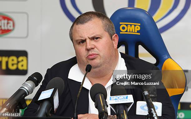 Parma FC President Tommaso Ghirardi speaks to the media during a press conference at the club's training ground on May 30, 2014 in Collecchio, Italy.