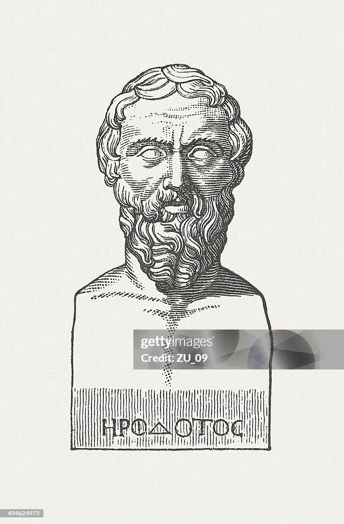 Herodotus, ancient Greek historian, wood engraving, published in 1881