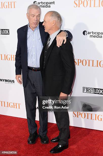 Pulitzer Prize-winning investigative reporter Walter V. Robinson and Actor Michael Keaton attend the 'Spotlight' New York premiere at Ziegfeld...