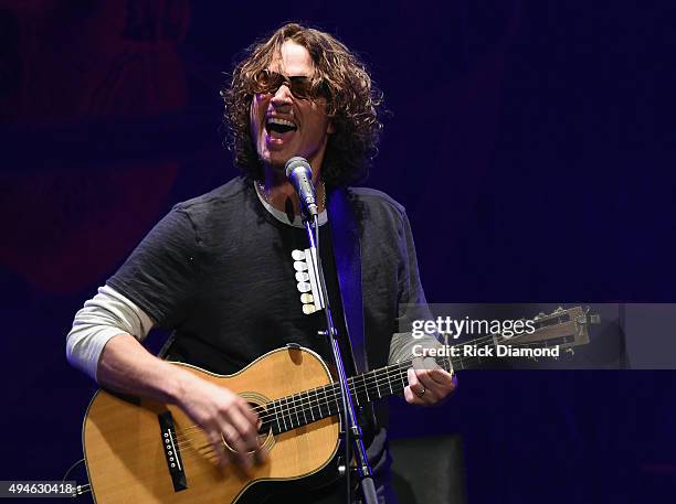 Musician Chris Cornell performs at The Ryman Auditorium on October 27, 2015 in Nashville, Tennessee.