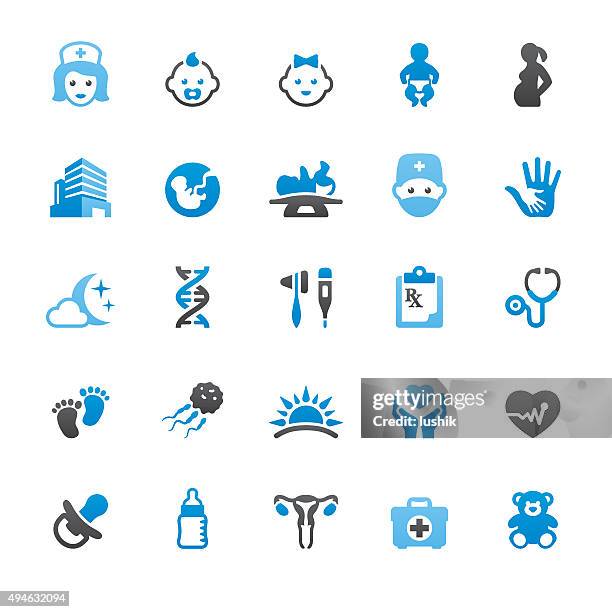 pediatrician and reproduction related vector icons - human birth stage stock illustrations