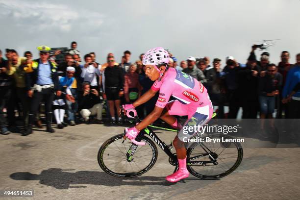 Nairo Quintana of Colombia and the Movistar Team in action on his way to winning the nineteenth stage of the 2014 Giro d'Italia, a 27km Individual...