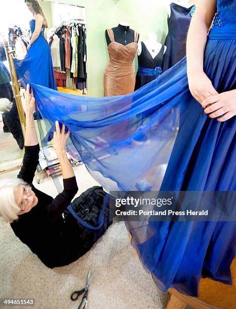 Maria Antonieta tailors a prom dress for Olivia Papi of South Portland at Maria Antonieta Couture in Portland on May 1, 2014.