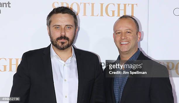 Jeremy Scahill and Michael Bloom attends the "Spotlight" New York premiere at Ziegfeld Theater on October 27, 2015 in New York City.