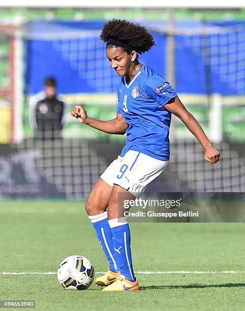 Sara Gama of Italy in action during the UEFA Women's Euro 2017 Qualifier between Italy and Switzerland at Dino Manuzzi Stadium on October 24, 2015 in...